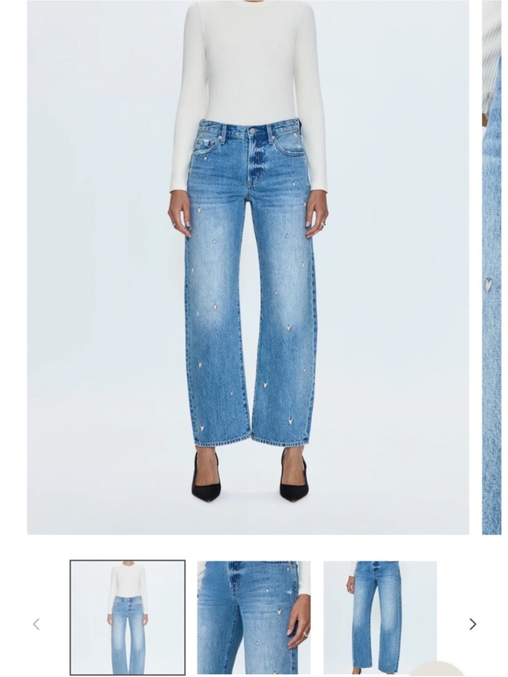 pistola Light Blue Wide-Leg Jeans with Heart Embellishments